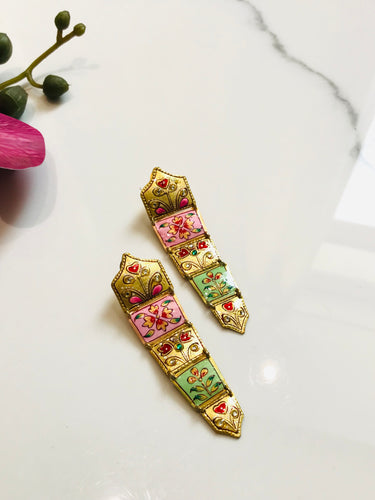 Tanjore Flower Art Earrings